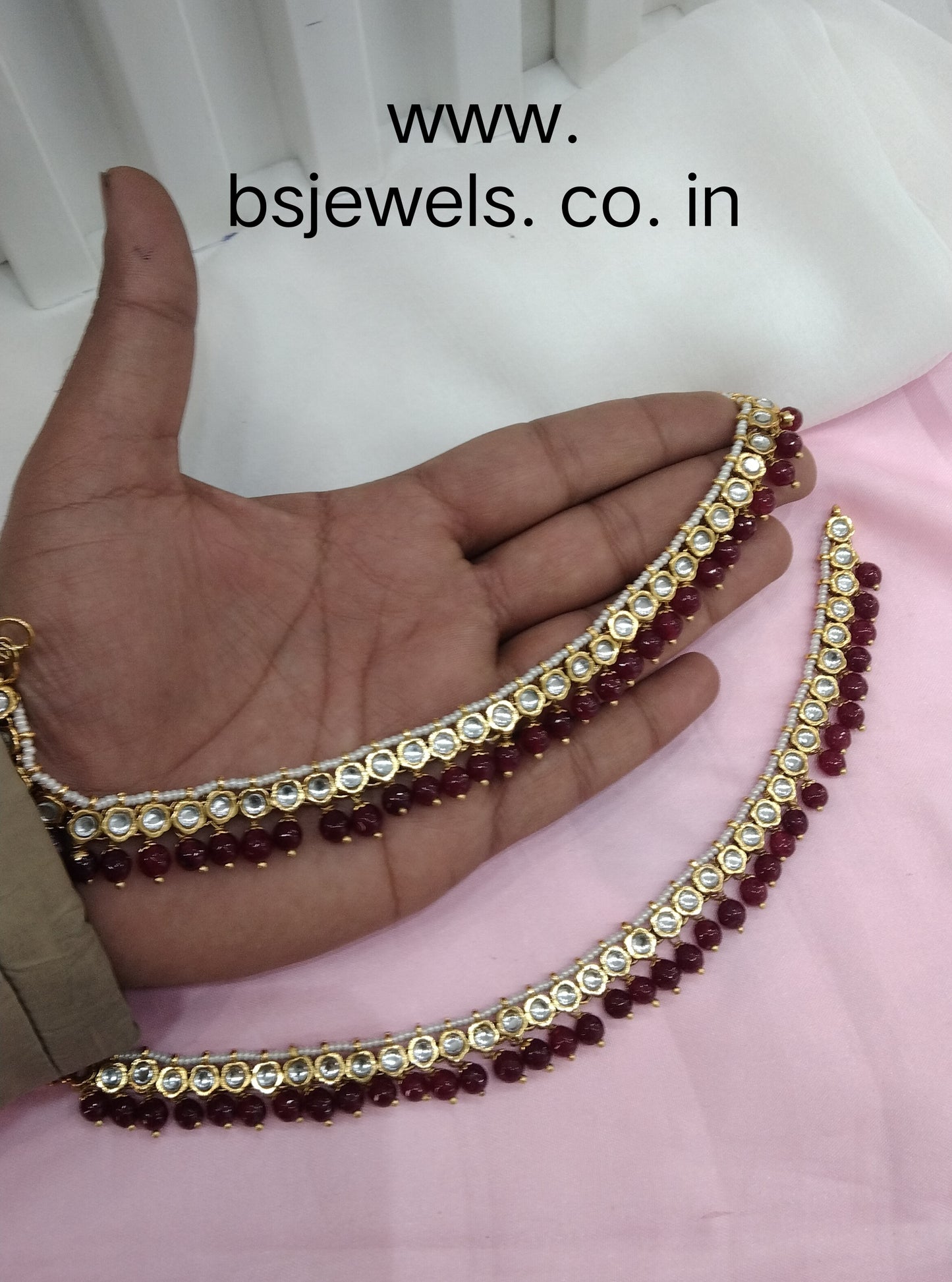 Gold Ruby Kundan Anklets Jhanjar Payal Jewellery opti Set