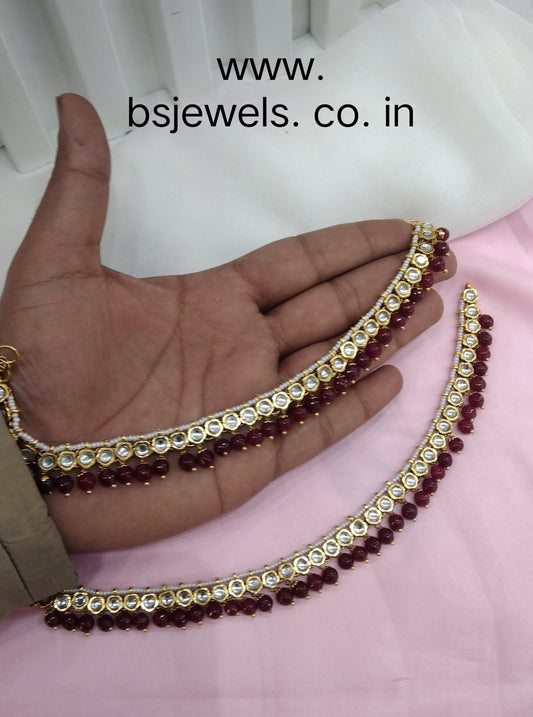 Gold Ruby Kundan Anklets Jhanjar Payal Jewellery opti Set