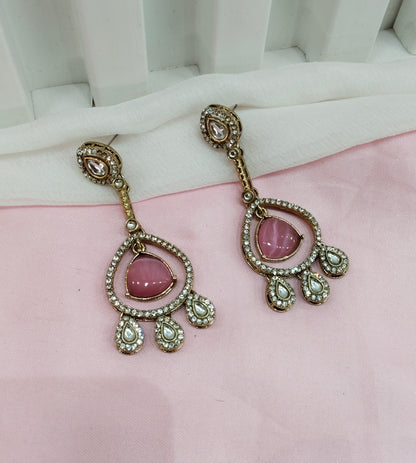 Pink Antique Gold Omna Earrings Set