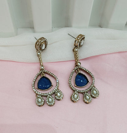 Blue Antique Gold Omna Earrings Set