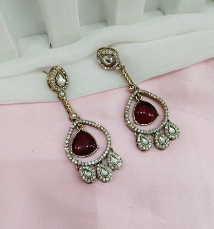 Maroon Antique Gold Omna Earrings Set