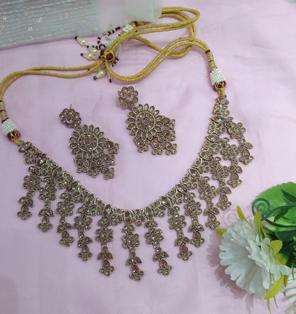 Antique Gold Champagne Stone Necklace Jewellery Jagat Set