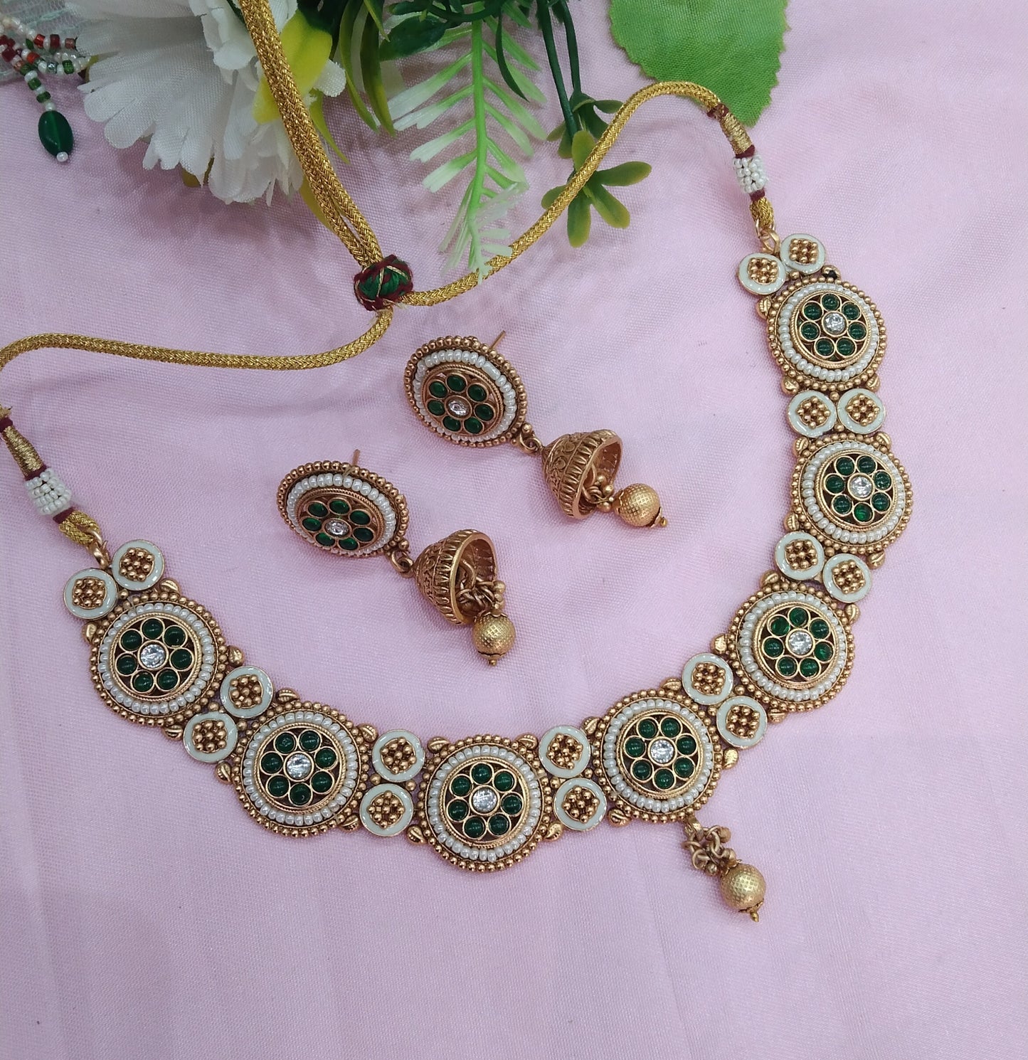 Green Gold Polki Necklace Jewellery Hanita Set