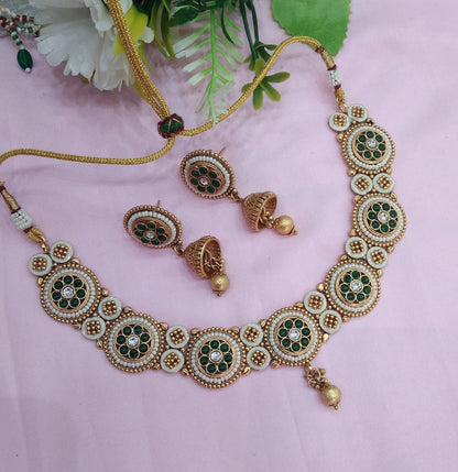Green Gold Polki Necklace Jewellery Hanita Set