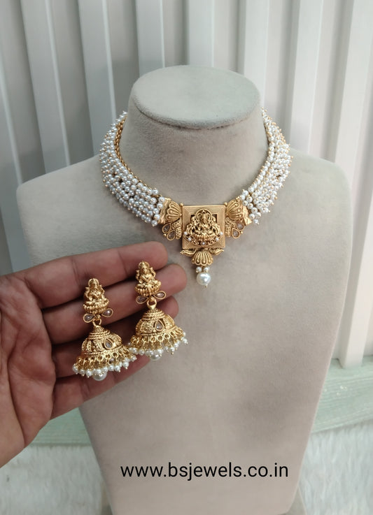 White Gold Polki Necklace Temple Jewellery Hanita Set