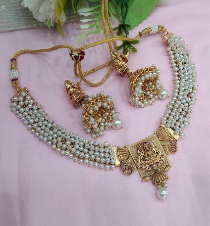 White Gold Polki Necklace Temple Jewellery Hanita Set