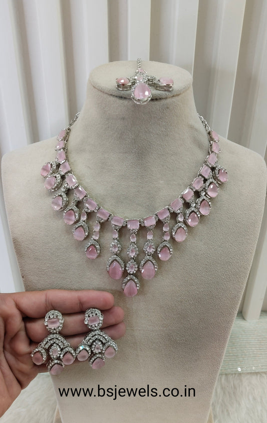 Pink Silver Zircon Necklace Jewellery Ekaksh Set