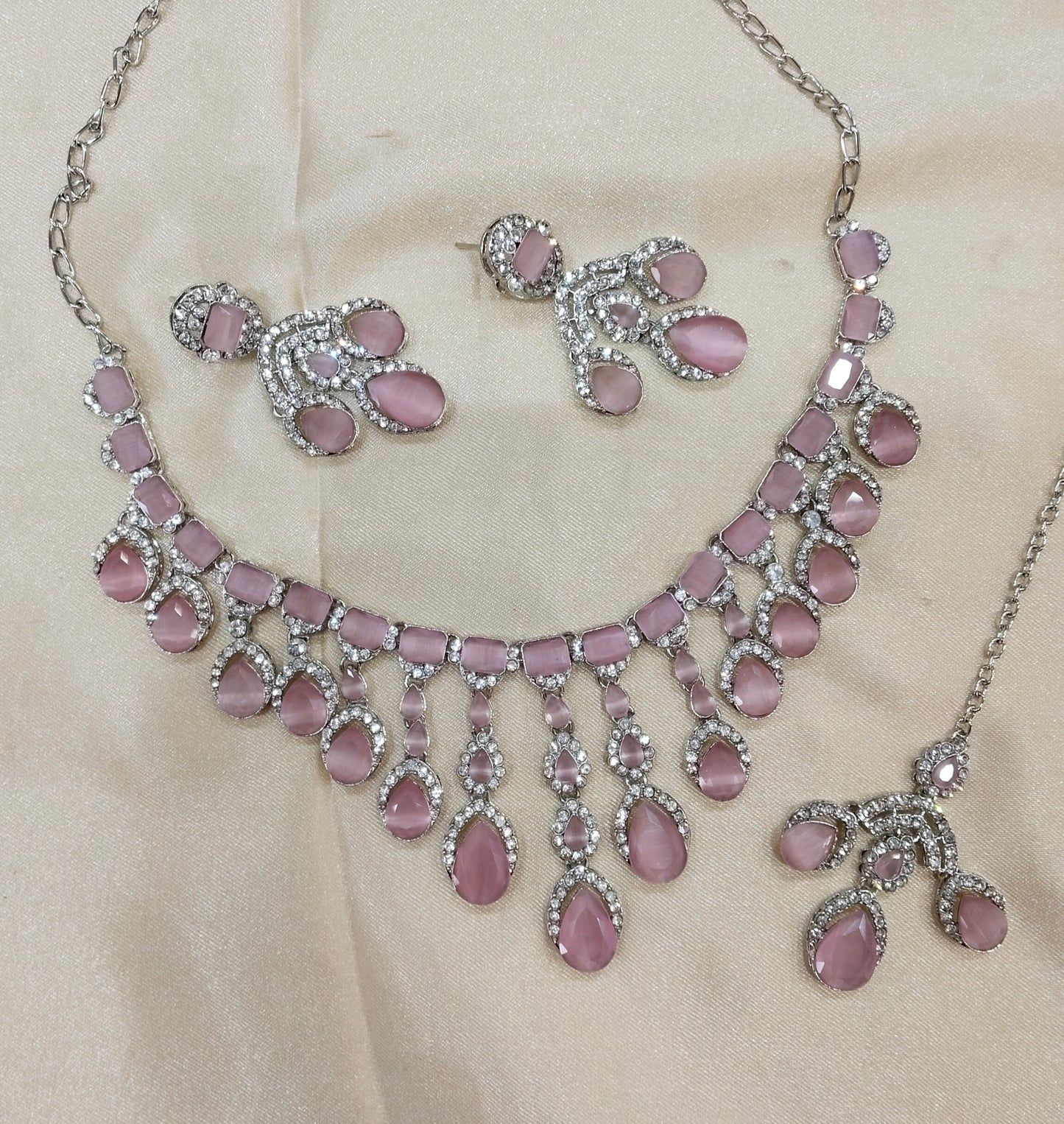 Pink Silver Zircon Necklace Jewellery Ekaksh Set
