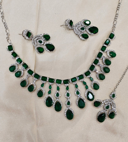 Green Silver Zircon Necklace Jewellery Ekaksh Set