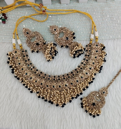 Blue Antique Gold Bridal Necklace Shallu Set