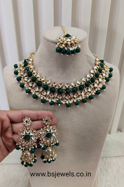 Green Kundan Necklace Jewellery Krishn Set