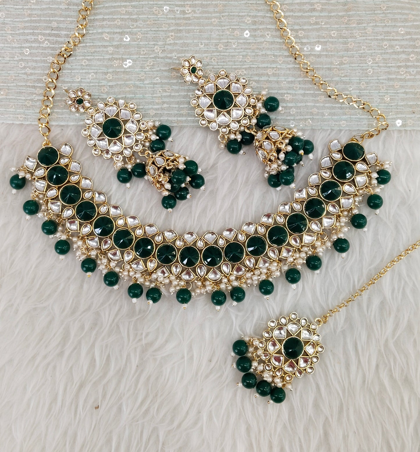 Green Kundan Necklace Jewellery Krishn Set