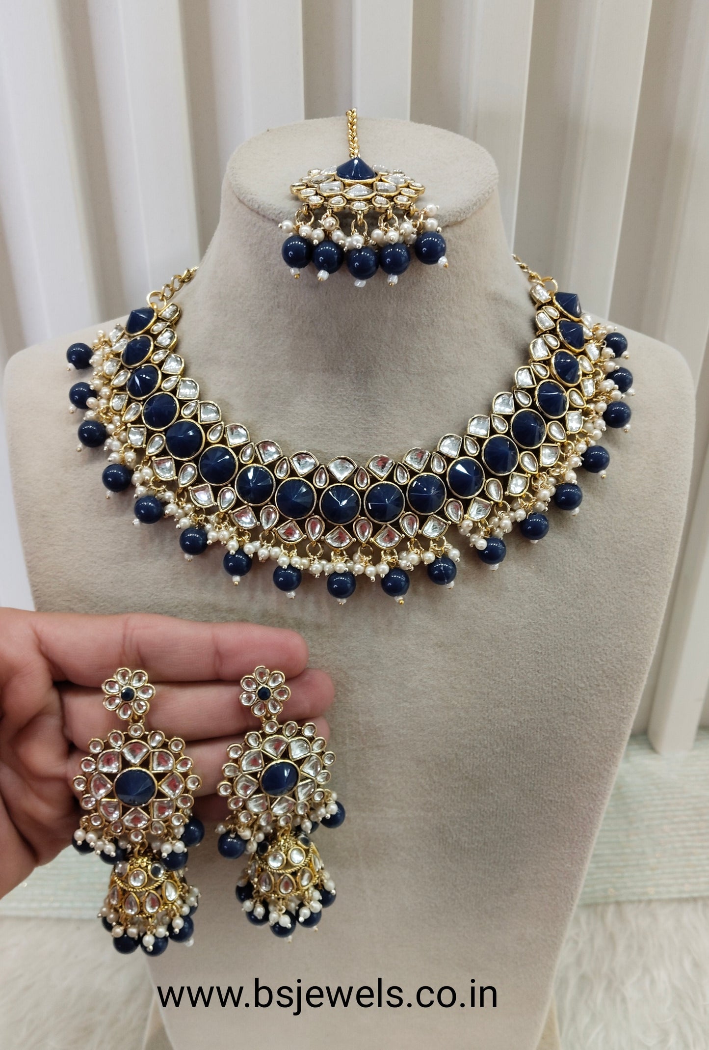Blue Kundan Necklace Jewellery Krishn Set