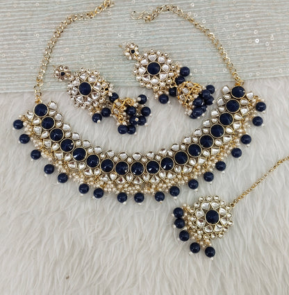 Blue Kundan Necklace Jewellery Krishn Set