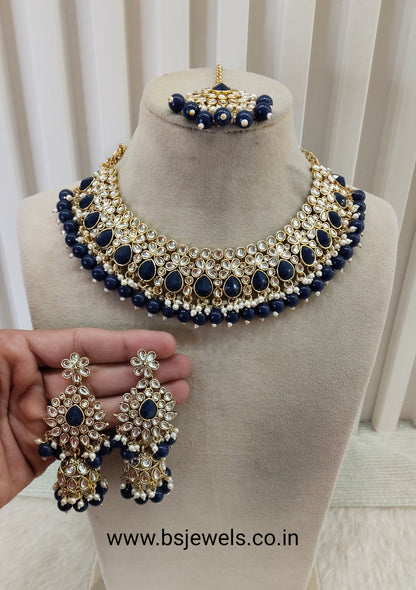 Blue Kundan Necklace Jewellery Krishn Set