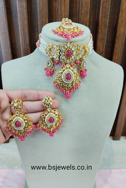 Hot Pink Kundan Choker Jewellery Vanca Set