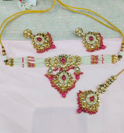 Hot Pink Kundan Choker Jewellery Vanca Set
