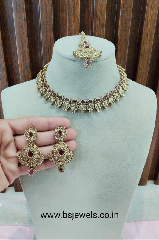 Ruby Antique Gold Necklace Jewellery Gaish Set