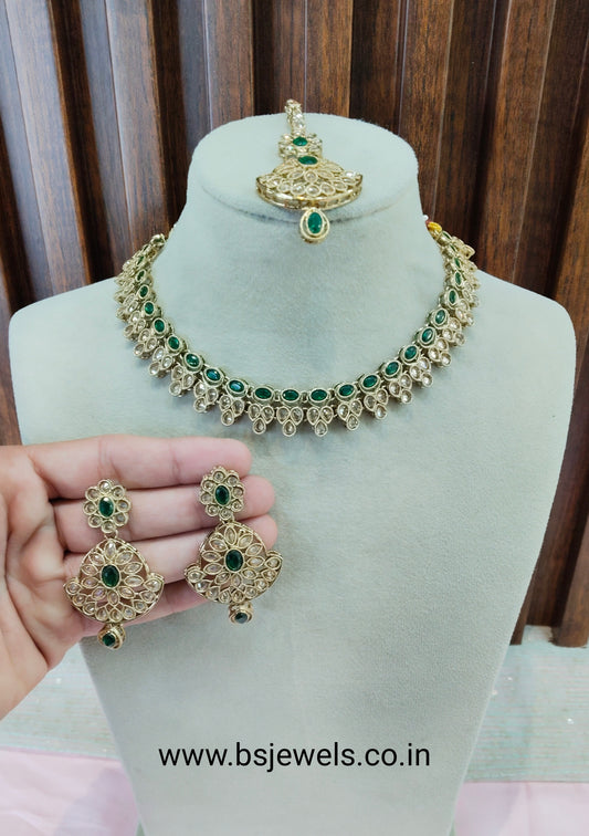 Green Antique Gold Necklace Jewellery Gaish Set