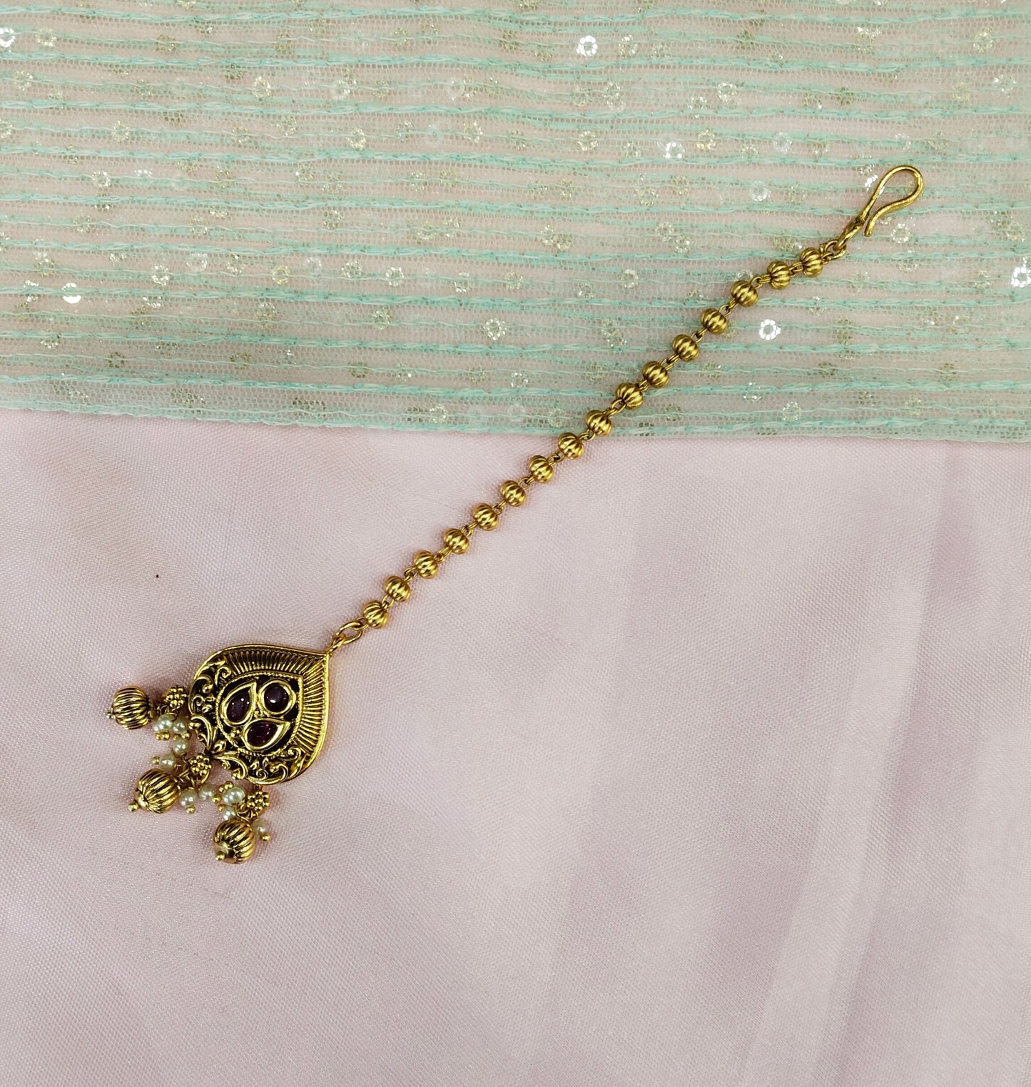 Gold polki Tikka Jewellery  Headpiece Gurpiar Set