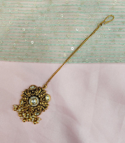 Gold polki Tikka Jewellery  Headpiece Gurpiar Set
