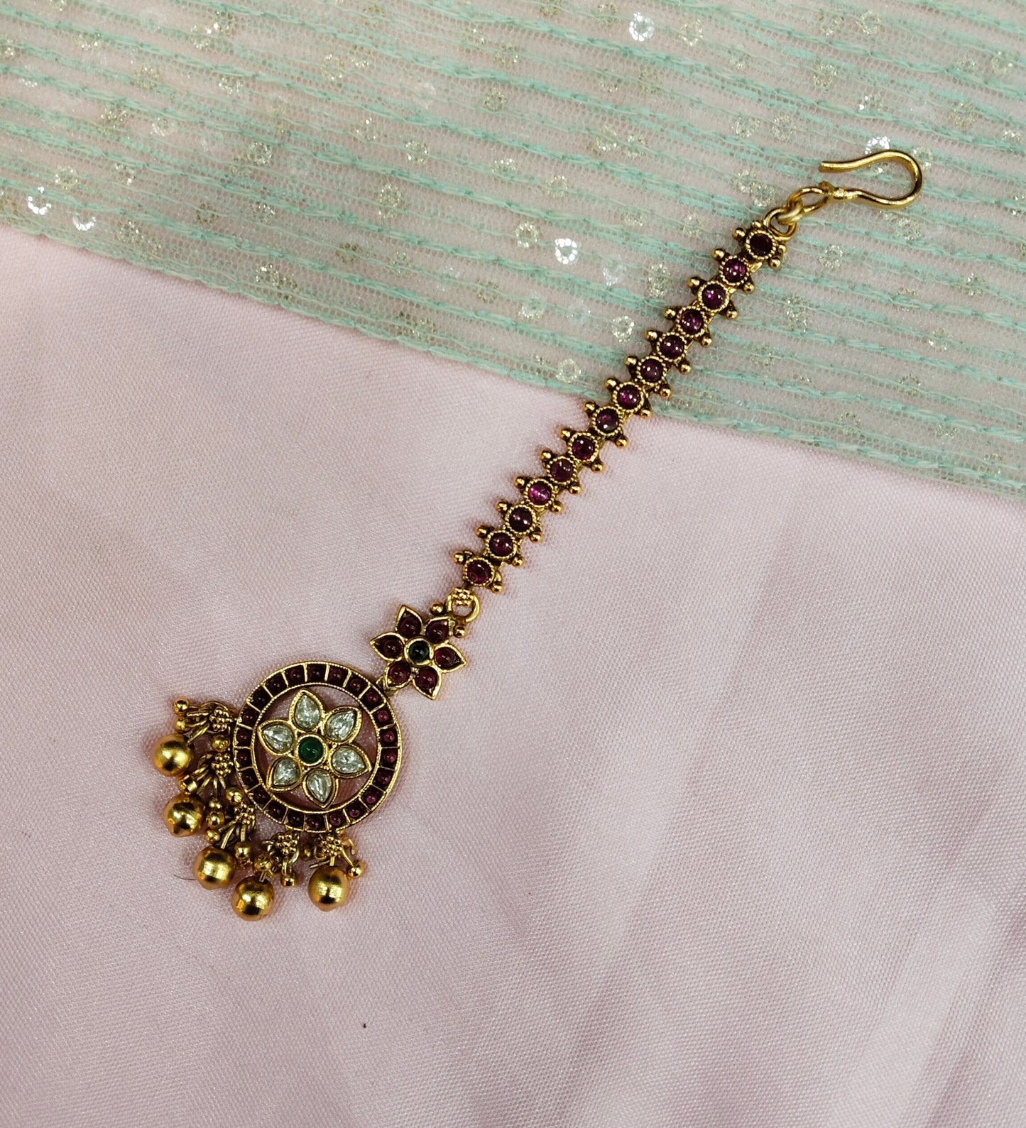 Gold polki Tikka Jewellery  Headpiece Gurpiar Set