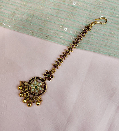 Gold polki Tikka Jewellery  Headpiece Gurpiar Set