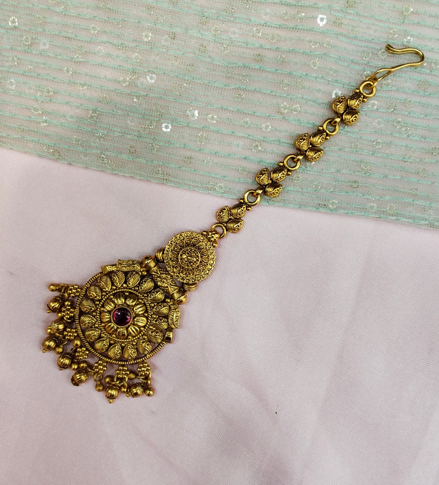 Gold polki Tikka Jewellery  Headpiece Gurpiar Set