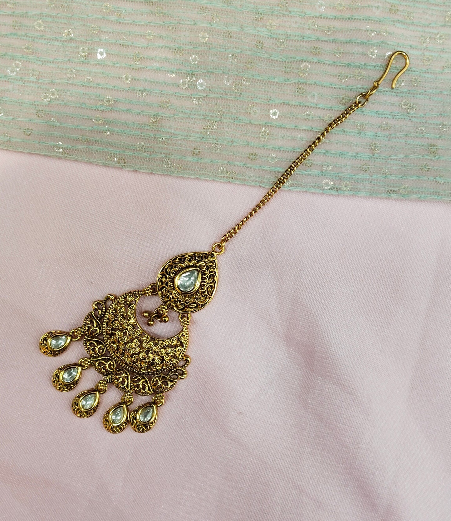 Gold polki Tikka Jewellery  Headpiece Gurpiar Set