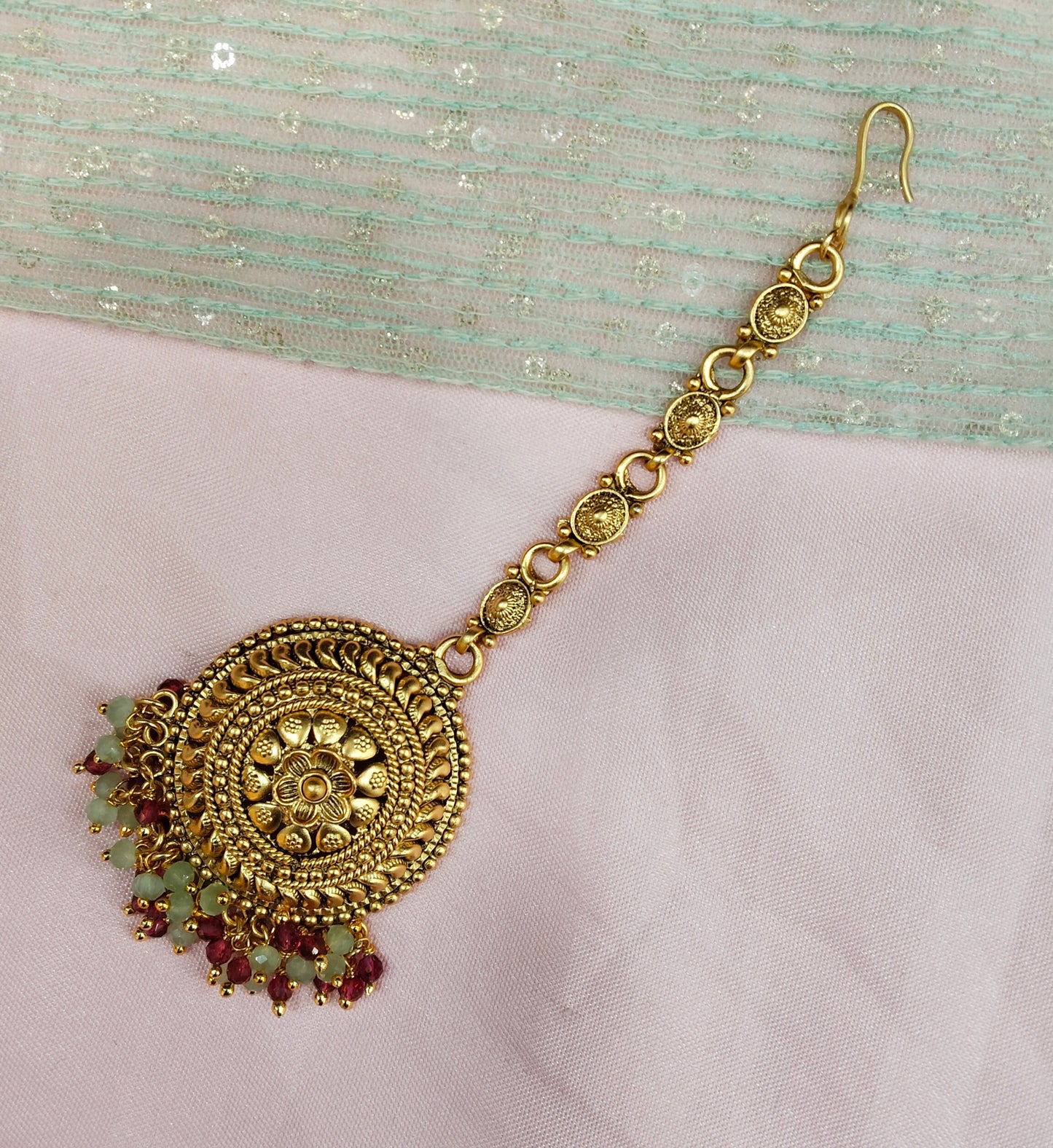 Gold polki Tikka Jewellery  Headpiece Gurpiar Set