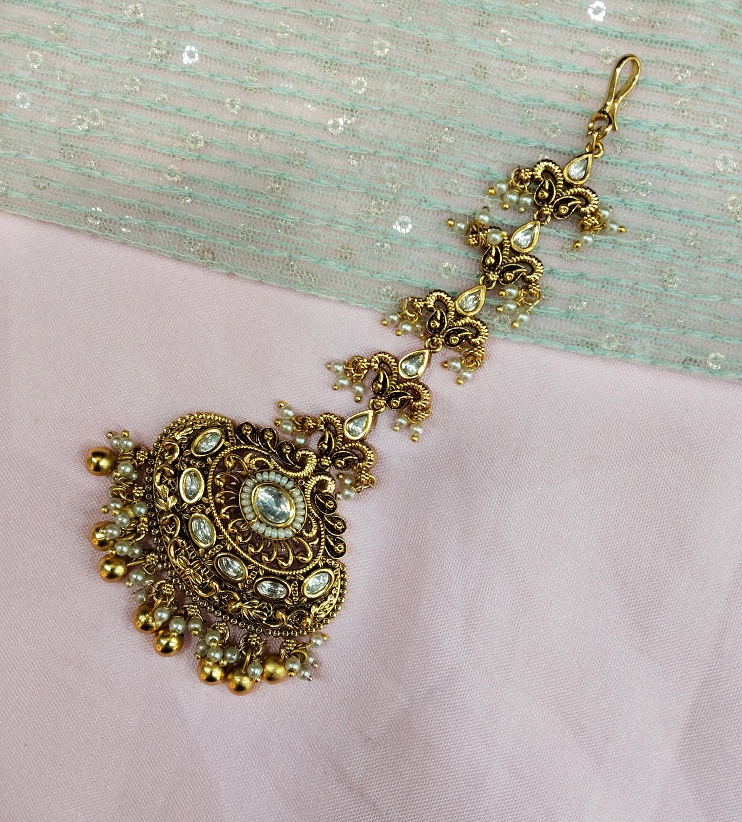 Gold polki Tikka Jewellery  Headpiece Gurpiar Set