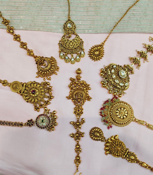 Gold polki Tikka Jewellery  Headpiece Gurpiar Set