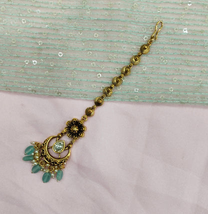 Gold polki Tikka Jewellery  Headpiece Gurpiar Set