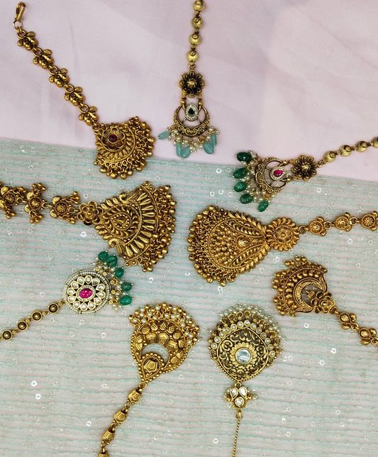 Gold polki Tikka Jewellery  Headpiece Gurpiar Set