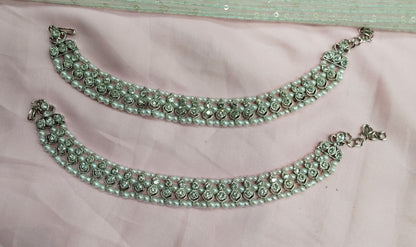 Silver White Anklets Jhanjar Payal Jewellery Prince Set