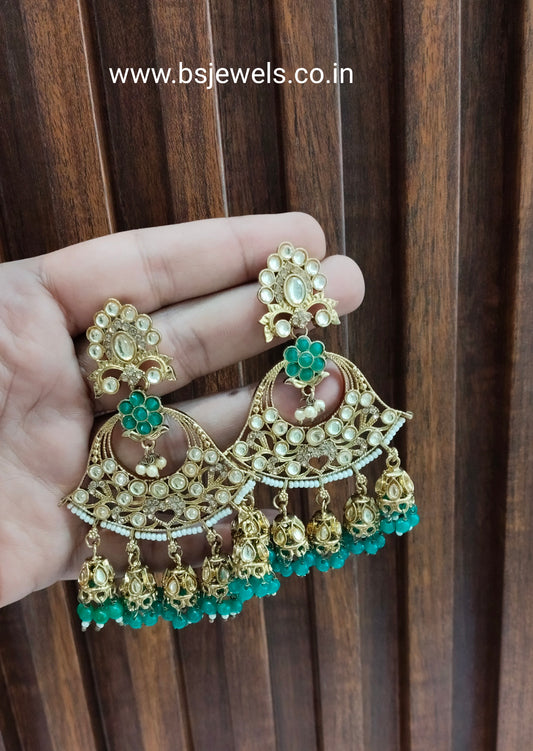 Gold Green Bollywood Earrings Jewellery Gurpyar Set