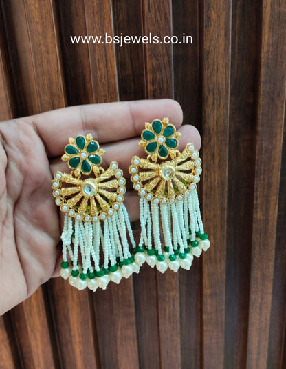 Gold Green Bollywood Earrings Jewellery Gurpyar Set