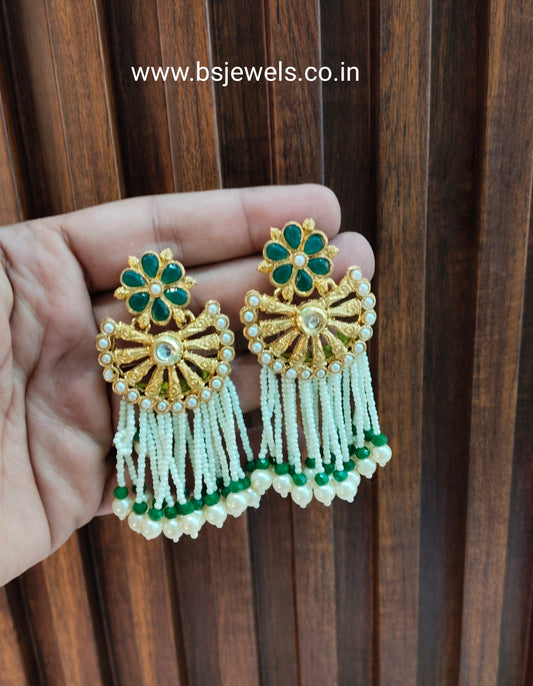 Gold Green Bollywood Earrings Jewellery Gurpyar Set