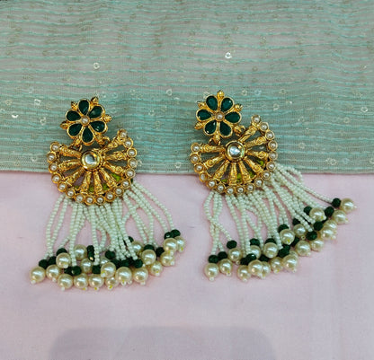Gold Green Bollywood Earrings Jewellery Gurpyar Set