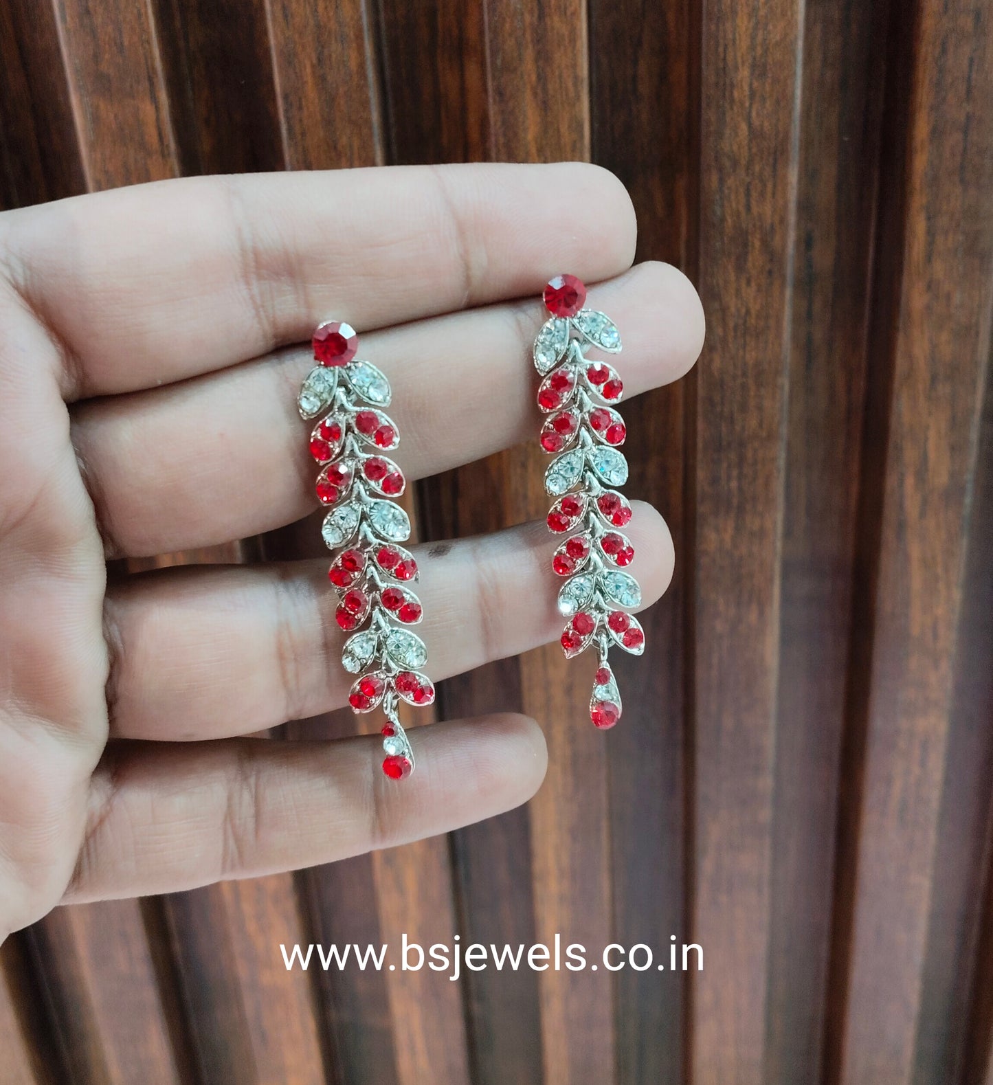 Silver Red Bollywood Spiti Earrings