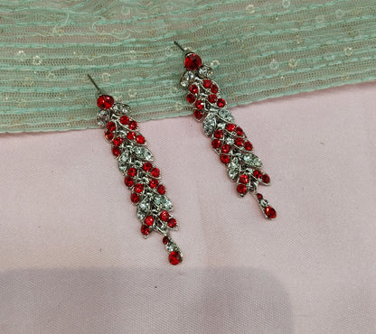 Silver Red Bollywood Spiti Earrings