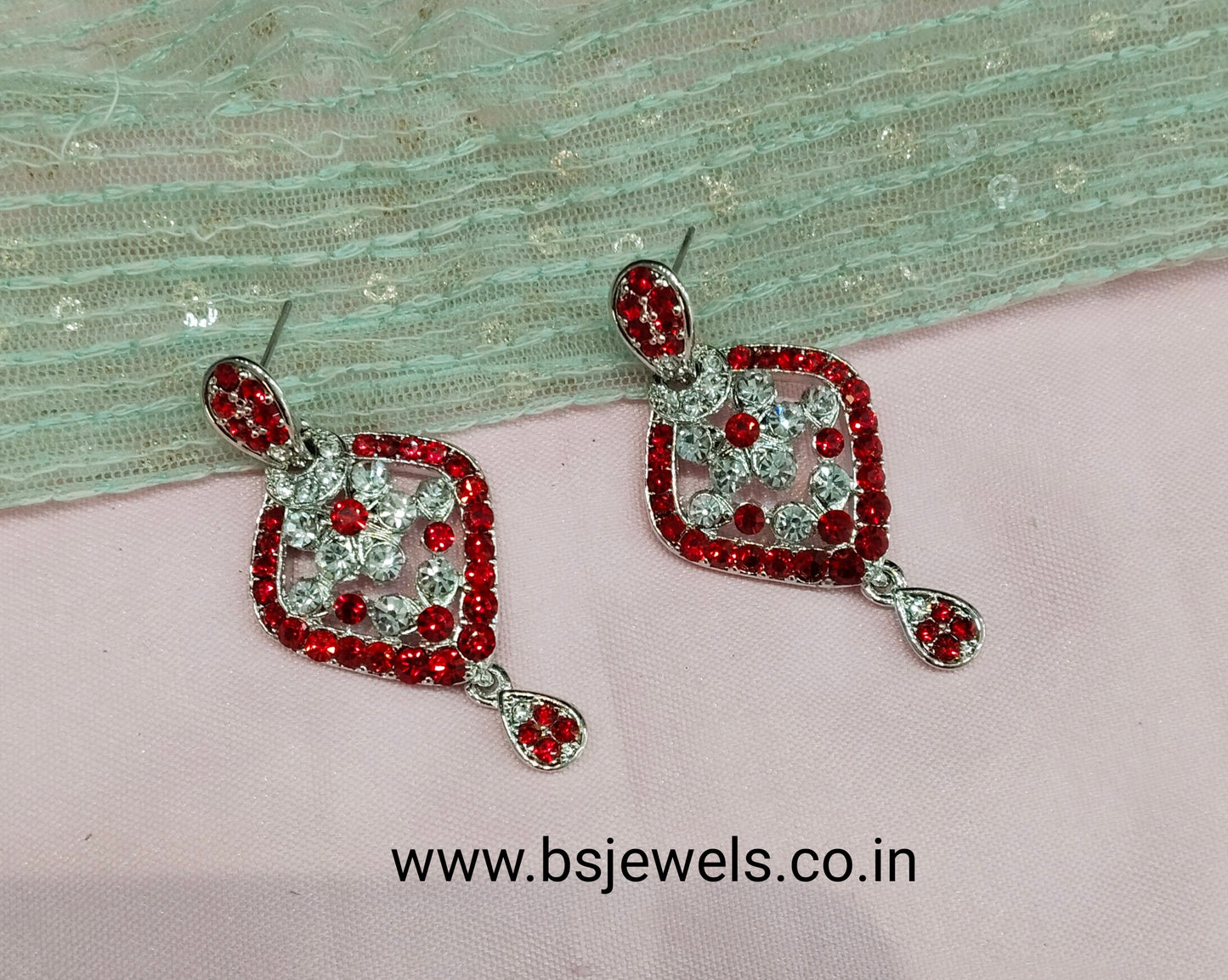Silver Red Bollywood Spiti Earrings