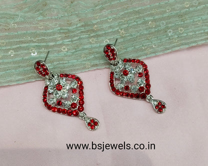 Silver Red Bollywood Spiti Earrings