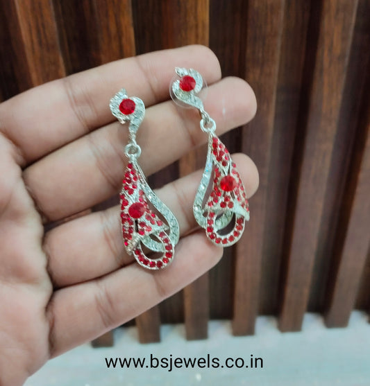 Silver Red Bollywood Spiti Earrings