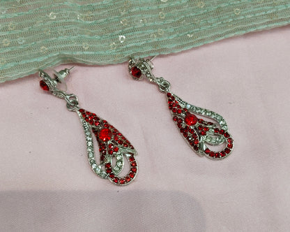 Silver Red Bollywood Spiti Earrings