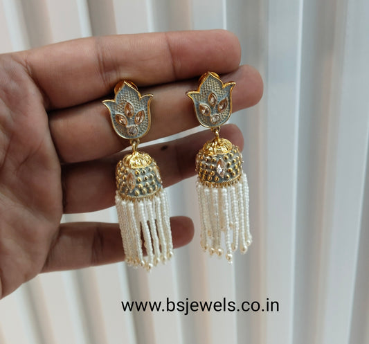 Gold White Bollywood Hero Earrings