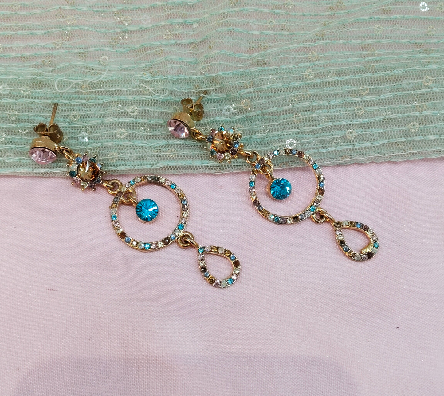 Sky Blue Pink Bollywood Rohit Earrings