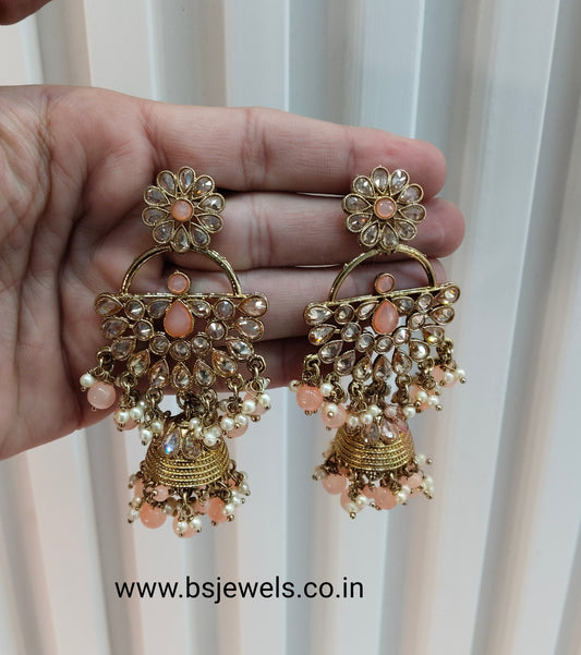 Peach Jhumki Bollywood Rohit Earrings