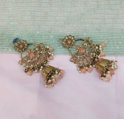 Peach Jhumki Bollywood Rohit Earrings