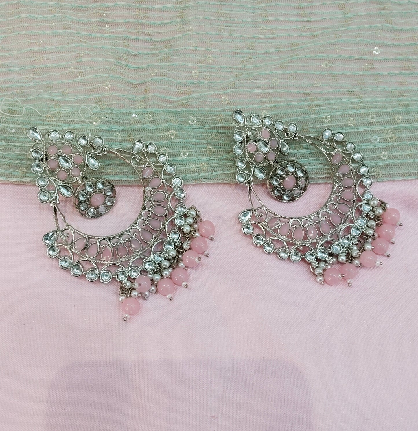 Silver Pink Bollywood Rohit Earrings